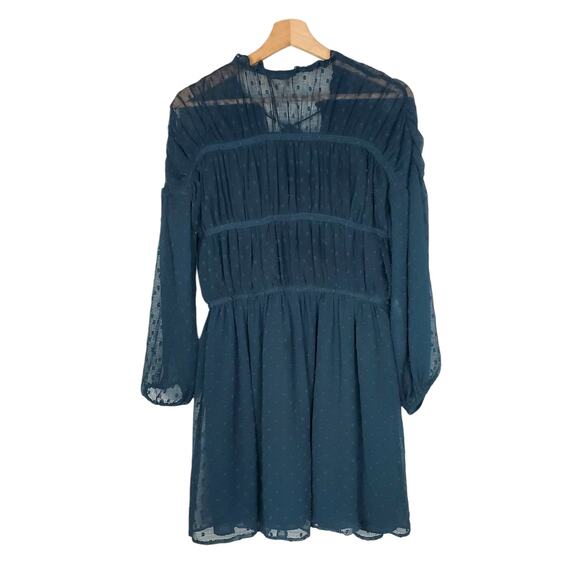 Sezane Stacy Swissdot Long Sleeve Flowy Mini Dress Teal La Maille Size Small New - Picture 3 of 9